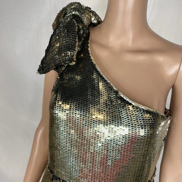 NEW MAEVE Anthropologie Women’s One-Shoulder Sequin Mini Dress Size 8P – Gold - Picture 7 of 9